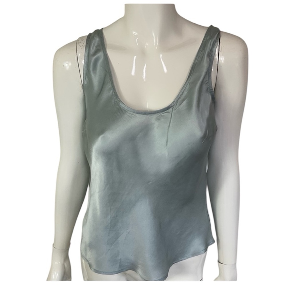 Cami Women's Blue Scoop Neck Satin 100% Silk Sleeveless Pullover Tank Top Size 4